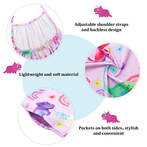 RAISEVERN Toddler Halter Romper Jumpsuit Infant Girl Harem Slouch Dinosaur Jumpsuits Kid Jumpers Summer Outfits Sleeveless Beach Party With Pocket Size 2T 3T