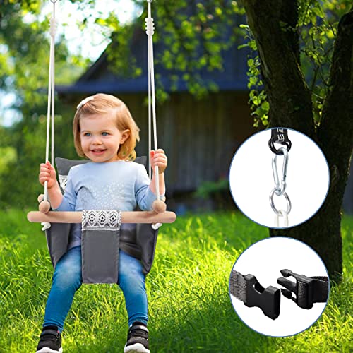 Secure Baby Swing Seat with Safety Belt - Baby Canvas and Wooden Swing Chair with Lace DÃ©cor Cushion - Hanging Indoor Swing for Infants & Baby Swing Outdoor - Tree Toddler Swing for Backyard Outside