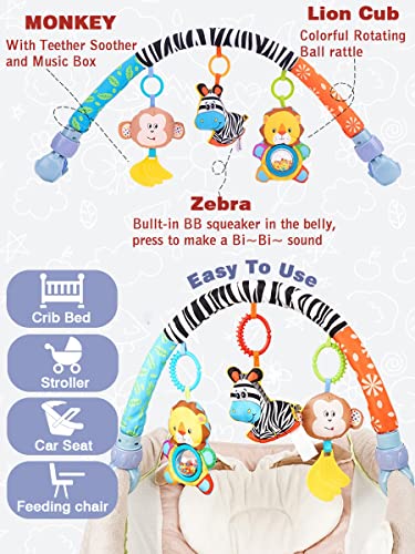Pau1Hami1ton Baby Stroller Arch Toys,Car Seat Toys,Bouncer Toy Bar/Mobile for Bassinet,Adjustable Baby Hanging Toys Fit for Crib Bed,Stroller,Car Seat, Feeding Chair.S-19 (Zebra)