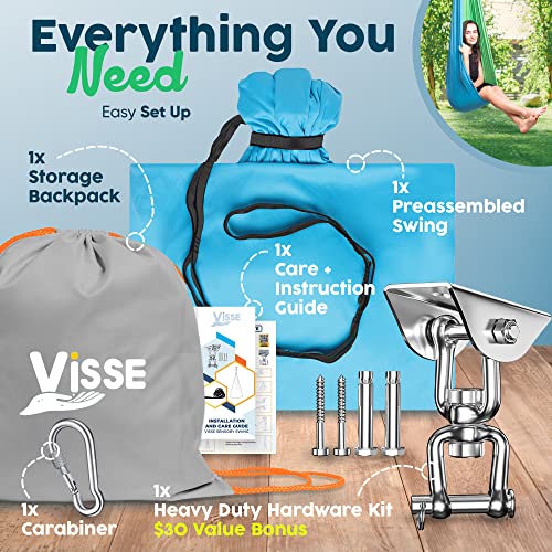 Sensory Swing Indoor Outdoor + 360° Swivel Hanger - Solid Indoor Swing for Kids & Adults - Helps with Sensory Processing Disorder, Autism, ADHD - Convertible Therapy Swing Great for Calming & Playing