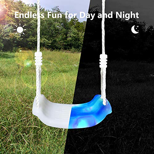 OMNISAFE Kids LED Tree Swing, Plastic Swing Seat with Adjustable Rope, Playground Swing Set Accessories for Indoor Outdoor, Included 24 Bright LED Lights and 4 Strobe Modes (1 Pack)