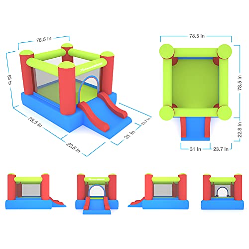 PicassoTiles KC106 8x7 Foot Junior Inflatable Bouncer, Jumping Bouncing House, Jump Slide Playhouse w/ 50 Pit Balls, 3 Sides Mesh Protection, and Heavy-Duty GFCI ETL Certified 385W Blower