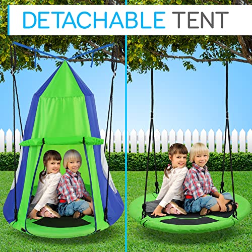 SereneLife Kids Hanging Chair Tent Swing - Hammock Nest Pod Hanging Swing Chairs Bedrooms/Outdoor Tree/Swing Set - Outdoor Indoor Bedroom Sensory Swing w/Detachable Hangout Play Tent SLSWNG350