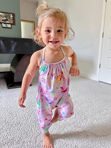 RAISEVERN Toddler Halter Romper Jumpsuit Infant Girl Harem Slouch Dinosaur Jumpsuits Kid Jumpers Summer Outfits Sleeveless Beach Party With Pocket Size 2T 3T