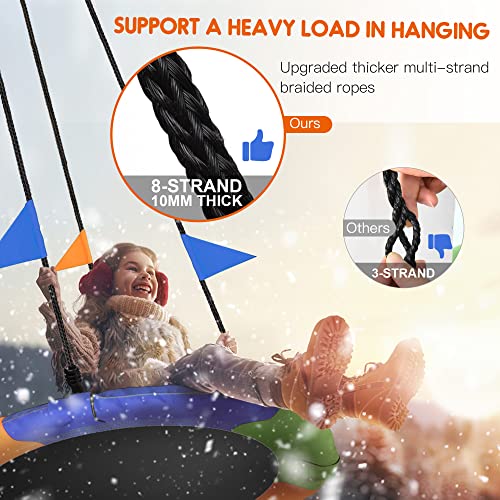 PACEARTH 40 Inch Saucer Tree Swing Flying 660lb Weight Capacity 2 Added Hanging Straps Adjustable Multi-Strand Ropes Colorful Safe and Durable Swing Seat for Children Adults