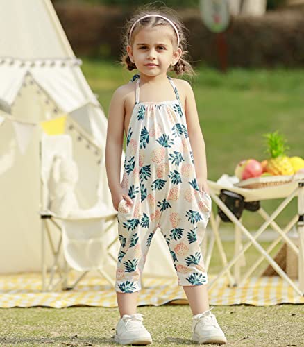 RAISEVERN Toddler Romper Jumpsuit Pineapple Infant Girl Harem Slouch Jumpsuits Kid Jumpers Summer Sleeveless Beach Party Cute Clothing With Pocket Size 2T 3T