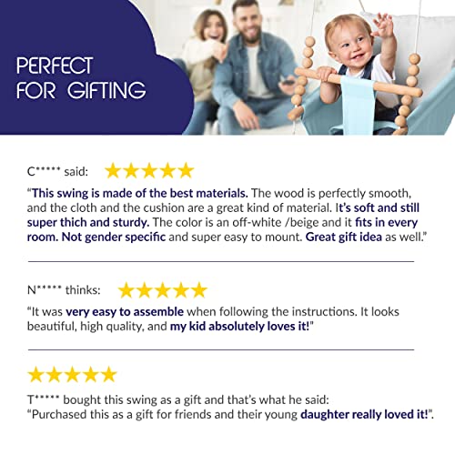 Outdoor and Indoor Baby Hammock Swing Seat by Frobel - Canvas Boho Hanging Baby Swing for Baby to Toddler 1 Year to 4 Years Old, Hanging Kit and Anchor Included, Safe and Secure, Blue