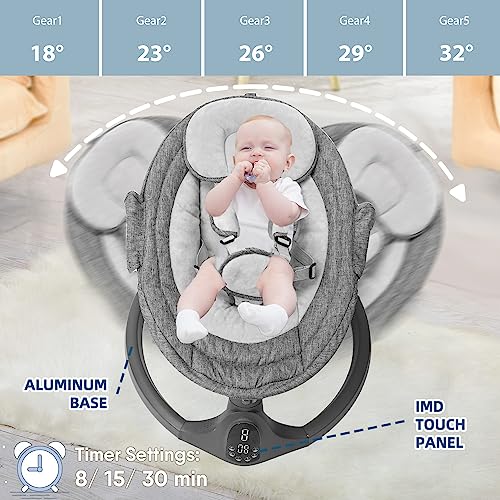 NAPEI Baby Swing for Infants to Toddler, Remote Control & 5 Speed & Bluetooth Infant Swing with Music Speaker, Baby Bouncer with 3 Seat Positions, Baby Swing for Newbornï¼Grayï¼