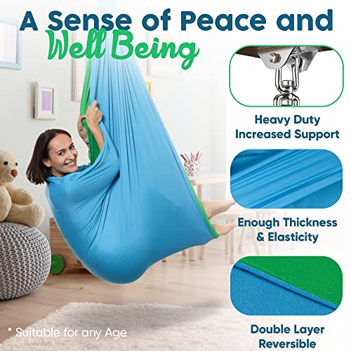 Sensory Swing Indoor Outdoor + 360° Swivel Hanger - Solid Indoor Swing for Kids & Adults - Helps with Sensory Processing Disorder, Autism, ADHD - Convertible Therapy Swing Great for Calming & Playing