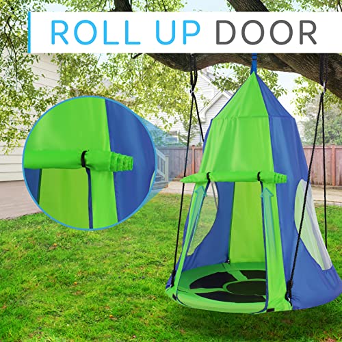 SereneLife Kids Hanging Chair Tent Swing - Hammock Nest Pod Hanging Swing Chairs Bedrooms/Outdoor Tree/Swing Set - Outdoor Indoor Bedroom Sensory Swing w/Detachable Hangout Play Tent SLSWNG350