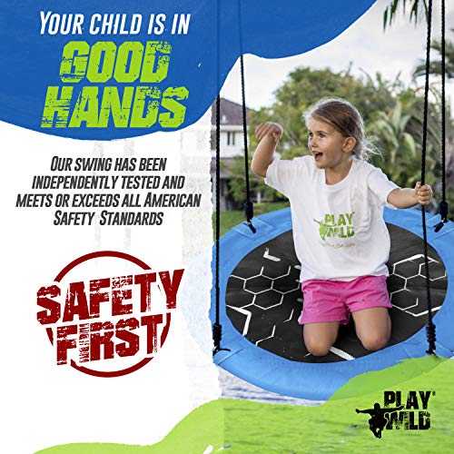 Saucer Tree Swing - 40" Round Outdoor Swing Set - NEW Improved 2020 - Attaches to Trees or Existing Swing Sets - Create Your Own Backyard Playground - Adjustable Hanging Ropes - Kids, Adults and Teens