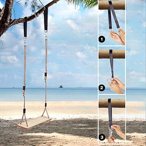 NOSTAFY Pine Wooden Nostalgic Hanging Swing Seat Outdoor Patio & Garden Playground Hammock , Height Adjustable & 2PC Connecting Straps