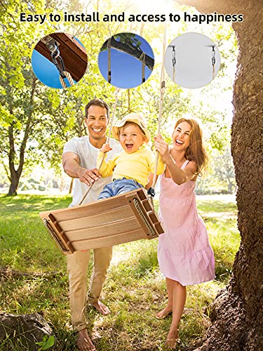 Pellor Wood Tree Swing Seat,Indoor Outdoor Rope Wooden Swing Set for Children Adult Kids 17.7x7.9x0.6 inch