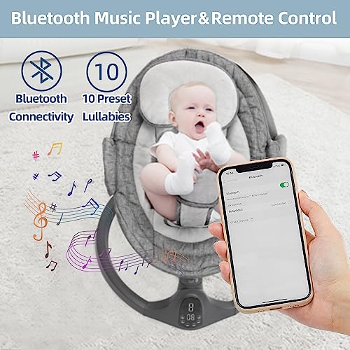 NAPEI Baby Swing for Infants to Toddler, Remote Control & 5 Speed & Bluetooth Infant Swing with Music Speaker, Baby Bouncer with 3 Seat Positions, Baby Swing for Newbornï¼Grayï¼