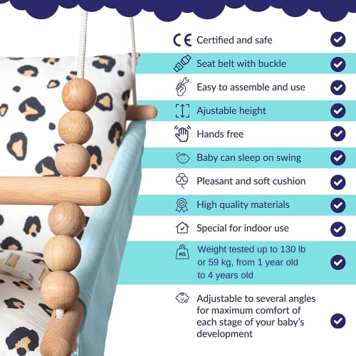 Outdoor and Indoor Baby Hammock Swing Seat by Frobel - Canvas Boho Hanging Baby Swing for Baby to Toddler 1 Year to 4 Years Old, Hanging Kit and Anchor Included, Safe and Secure, Blue