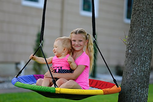 Saucer Tree Swing ,Giant 40 Inches with Carabiners and Flags, 700 lb Weight Capacity, Steel Frame, Waterproof, Easy to Install with Step by Step Instructions, Non-Stop Fun! (Rainbow)