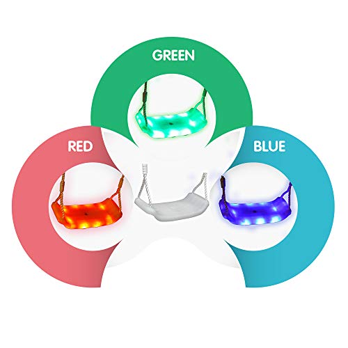 OMNISAFE Kids LED Tree Swing, Plastic Swing Seat with Adjustable Rope, Playground Swing Set Accessories for Indoor Outdoor, Included 24 Bright LED Lights and 4 Strobe Modes (1 Pack)