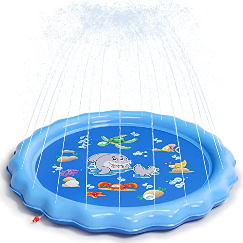 QPAU Splash Pad, 68" Sprinkler for Kids Dogs, Kiddie Baby Shallow Pool,Outside Toys Water Toys for Kids, Outdoor Toys for Toddlers Age 3-5 (Blue)