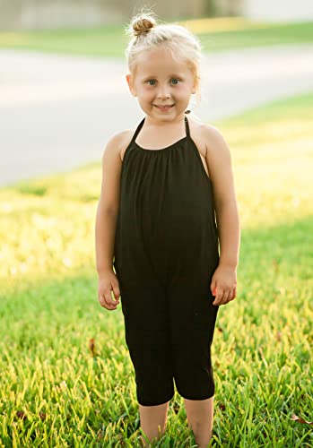 RAISEVERN Baby Girl Jumpsuit Halter Toddler Black Romper Summer Sleeveless Strap Plain Pants Newborn Jumpers Beach Hawaiian Overalls Clothes with Pocket 1-2T
