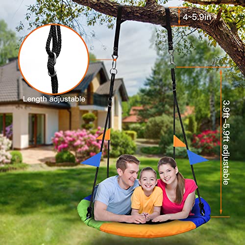 PACEARTH 40 Inch Saucer Tree Swing Flying 660lb Weight Capacity 2 Added Hanging Straps Adjustable Multi-Strand Ropes Colorful Safe and Durable Swing Seat for Children Adults