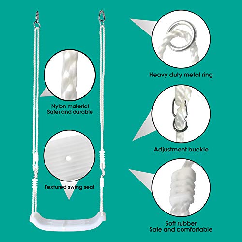 OMNISAFE Kids LED Tree Swing, Plastic Swing Seat with Adjustable Rope, Playground Swing Set Accessories for Indoor Outdoor, Included 24 Bright LED Lights and 4 Strobe Modes (1 Pack)