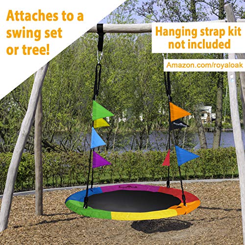 Saucer Tree Swing ,Giant 40 Inches with Carabiners and Flags, 700 lb Weight Capacity, Steel Frame, Waterproof, Easy to Install with Step by Step Instructions, Non-Stop Fun! (Rainbow)