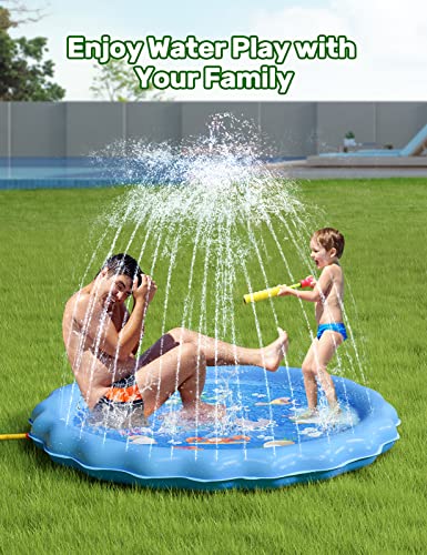 QPAU Splash Pad, 68" Sprinkler for Kids Dogs, Kiddie Baby Shallow Pool,Outside Toys Water Toys for Kids, Outdoor Toys for Toddlers Age 3-5 (Blue)