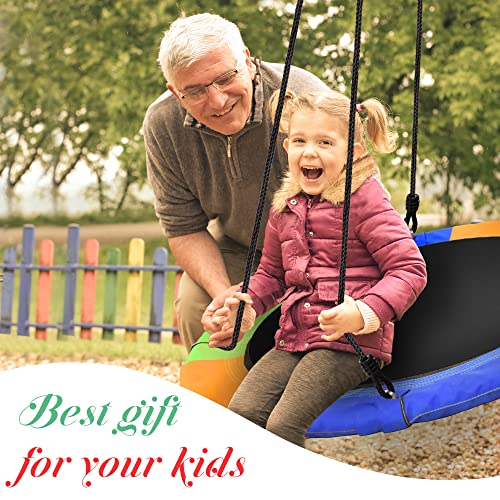 PACEARTH 40 Inch Saucer Tree Swing Flying 660lb Weight Capacity 2 Added Hanging Straps Adjustable Multi-Strand Ropes Colorful Safe and Durable Swing Seat for Children Adults