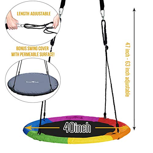Saucer Tree Swing ,Giant 40 Inches with Carabiners and Flags, 700 lb Weight Capacity, Steel Frame, Waterproof, Easy to Install with Step by Step Instructions, Non-Stop Fun! (Rainbow)
