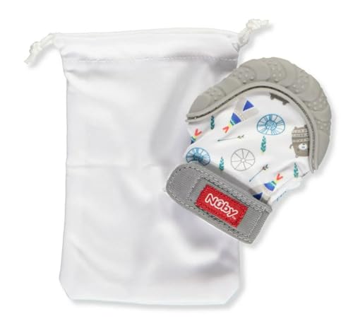 Nuby Soothing Teething Mitten with Hygienic Travel Bag, Grey, 1 Count