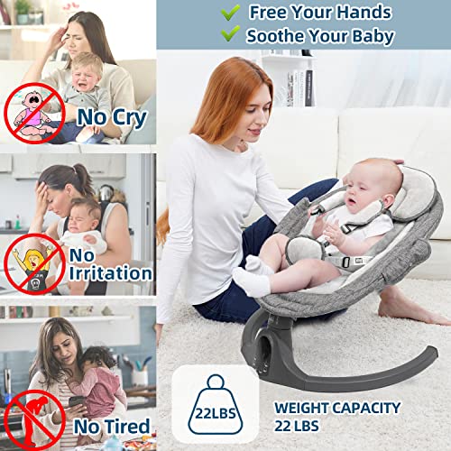 NAPEI Baby Swing for Infants to Toddler, Remote Control & 5 Speed & Bluetooth Infant Swing with Music Speaker, Baby Bouncer with 3 Seat Positions, Baby Swing for Newbornï¼Grayï¼