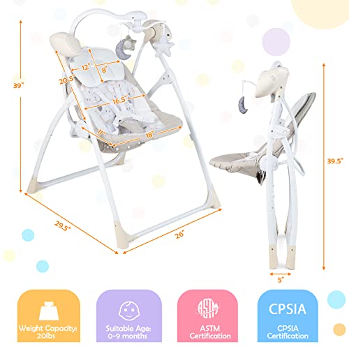 Portable Baby Swing with Adjustable Backrest and Melodies