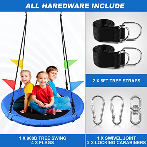 Odoland 40 inch Kid Round Color Tree Swing, Chidren Platform Rope Swing, Outdoor Flying Saucer SwingSeat with Adjustable Hanging Ropes for Indoor, Backyard, Playground and Amusement Park