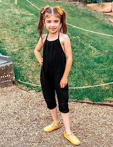RAISEVERN Baby Girl Jumpsuit Halter Toddler Black Romper Summer Sleeveless Strap Plain Pants Newborn Jumpers Beach Hawaiian Overalls Clothes with Pocket 1-2T