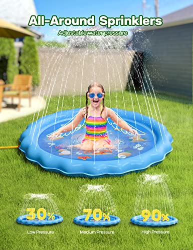 QPAU Splash Pad, 68" Sprinkler for Kids Dogs, Kiddie Baby Shallow Pool,Outside Toys Water Toys for Kids, Outdoor Toys for Toddlers Age 3-5 (Blue)