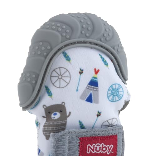 Nuby Soothing Teething Mitten with Hygienic Travel Bag, Grey, 1 Count