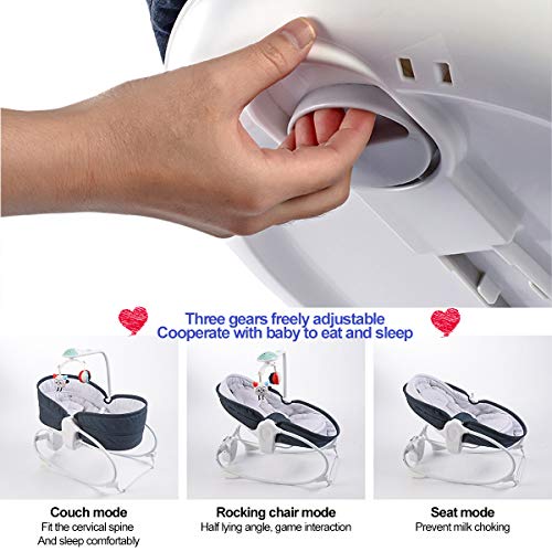 Multifunctional Swinging Bouncers, Recline or Sit, Light Portable Travel Crib with Music and Toys for Baby/Newborn (Dark Blue)