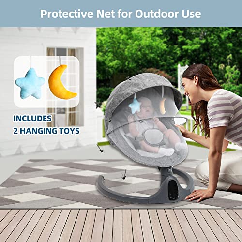 NAPEI Baby Swing for Infants to Toddler, Remote Control & 5 Speed & Bluetooth Infant Swing with Music Speaker, Baby Bouncer with 3 Seat Positions, Baby Swing for Newbornï¼Grayï¼