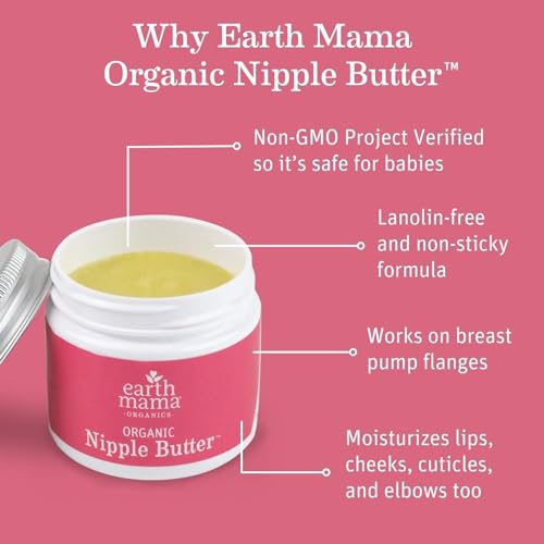 Organic Nipple Butter Breastfeeding Cream by Earth Mama | Lanolin-free, Safe for Nursing & Dry Skin, Non-GMO Project Verified, 2-Fluid Ounce (Packaging May Vary)
