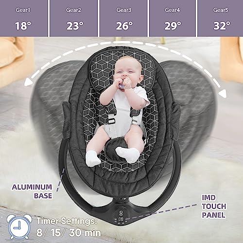 NAPEI Baby Swing for Infants to Toddler, Remote Control & 5 Speed & Bluetooth Infant Swing with Music Speaker, Baby Bouncer with 3 Seat Positions, Baby Swing for Newbornï¼Blackï¼