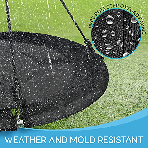 Outdoor Spinner Saucer Tree Swing - Hanging Tree Round Circular Flying Saucer in Rope Straps w/ Cushion Padded Metal Frame, Polyester Fabric Seat, Great for Kids, Adult - SereneLife SLSWNG100