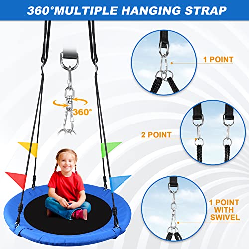 Odoland 40 inch Kid Round Color Tree Swing, Chidren Platform Rope Swing, Outdoor Flying Saucer SwingSeat with Adjustable Hanging Ropes for Indoor, Backyard, Playground and Amusement Park