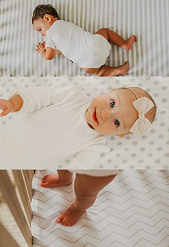 NODNAL CO. Bassinet Fitted Sheet Set 3 Pack 100% Jersey Gray Cotton for Baby Girl/Boy - Grey Chevron, Polka Dot and Stripe 160 GSM Sheets