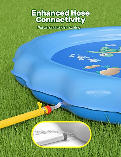 QPAU Splash Pad, 68" Sprinkler for Kids Dogs, Kiddie Baby Shallow Pool,Outside Toys Water Toys for Kids, Outdoor Toys for Toddlers Age 3-5 (Blue)