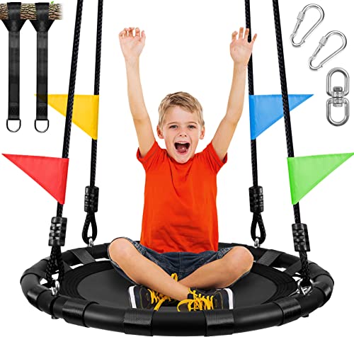 Odoland 24 Tree Swing Set for Kids - Outdoor/Indoor Round Swing with Adjustable Hanging Ropes  Great for Tree, Swing Set, Backyard, Playground, Playroom - Accessories Included