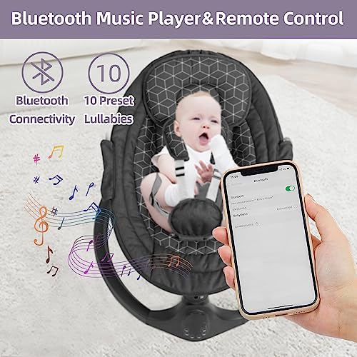 NAPEI Baby Swing for Infants to Toddler, Remote Control & 5 Speed & Bluetooth Infant Swing with Music Speaker, Baby Bouncer with 3 Seat Positions, Baby Swing for Newbornï¼Blackï¼