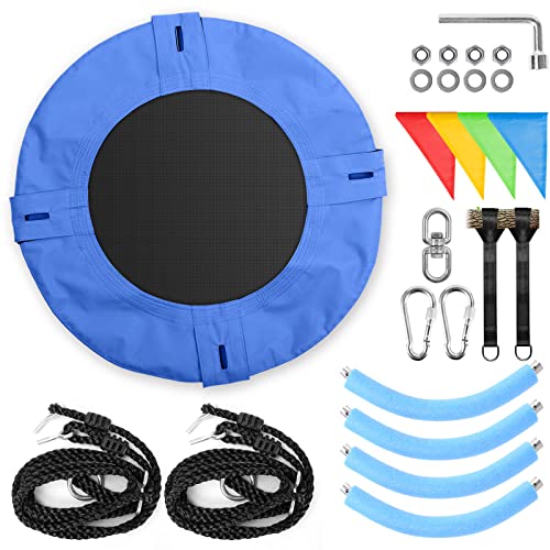 Odoland 24 inch Children Tree Swing SwingSeat, Outdoor Saucer Rope Swing Platform Swing for Kid, Round Swingset wirh Adjustable Hanging Ropes for Indoor, Backyard and Playground Blue
