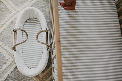 NODNAL CO. Bassinet Fitted Sheet Set 3 Pack 100% Jersey Gray Cotton for Baby Girl/Boy - Grey Chevron, Polka Dot and Stripe 160 GSM Sheets