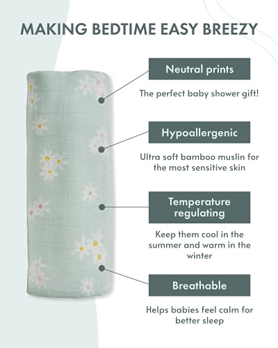 Nightingale Baby Swaddle Blankets - Organic Bamboo Muslin Swaddle Blankets Unisex - Silky Soft, Lightweight, Breathable, Large 47 x 47 in, 70% Bamboo/30% Cotton - 2 Pack (Daisy/Bee)