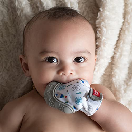 Nuby Soothing Teething Mitten with Hygienic Travel Bag, Grey, 1 Count